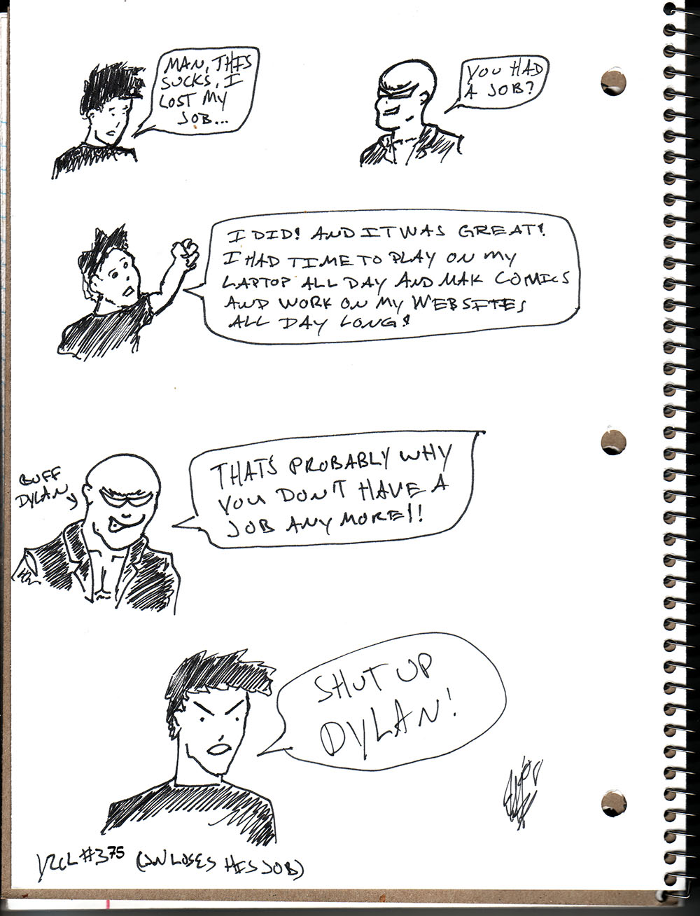 y2cl Web-comic JN Loses his Job hand drawn strip by J Horsley III