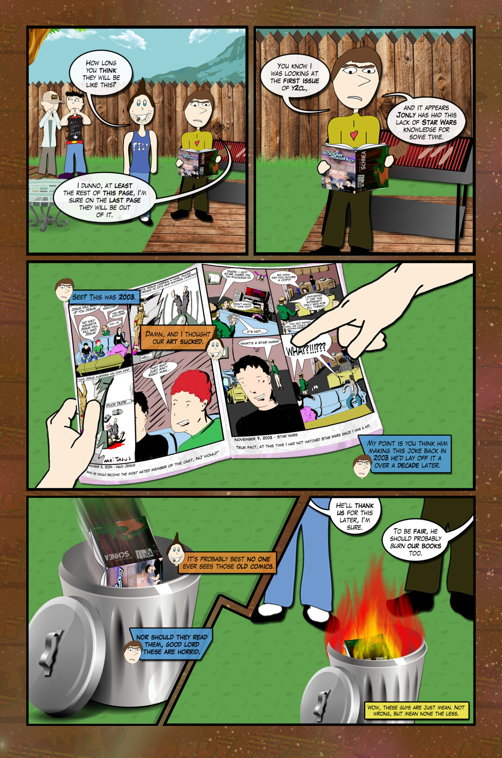 Jeffers is reading y2cl #1 then burns it.