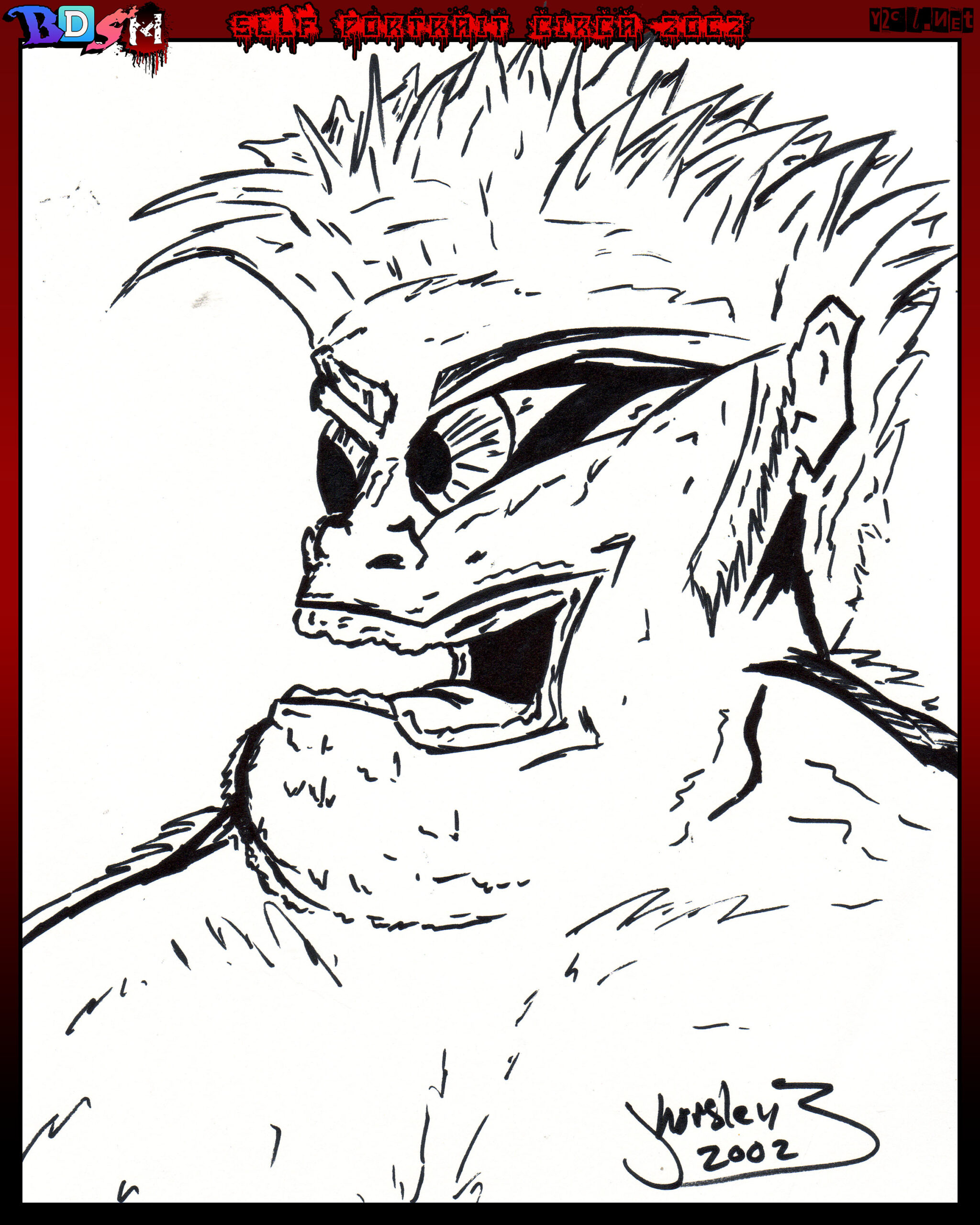 I drew a self portrait of myself in 2002, at 20 years old. Yup, I looked just like a toothless gorilla.