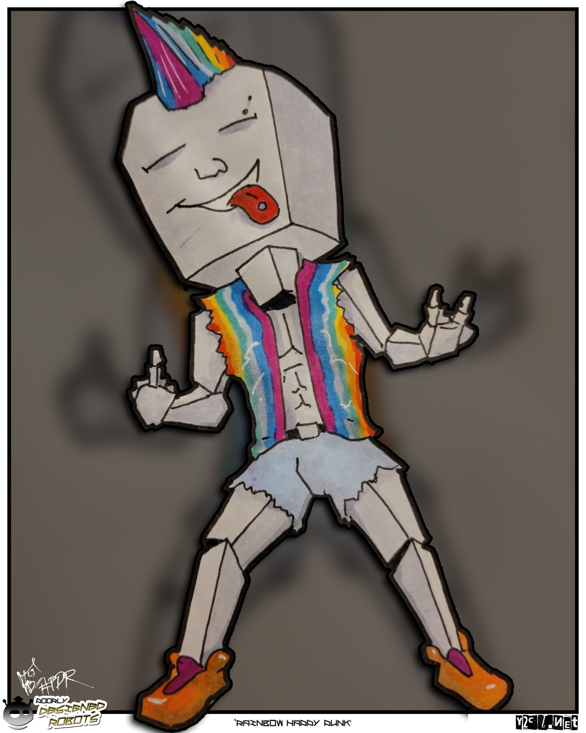 He’s so happy! Cute lil gay punk bot.