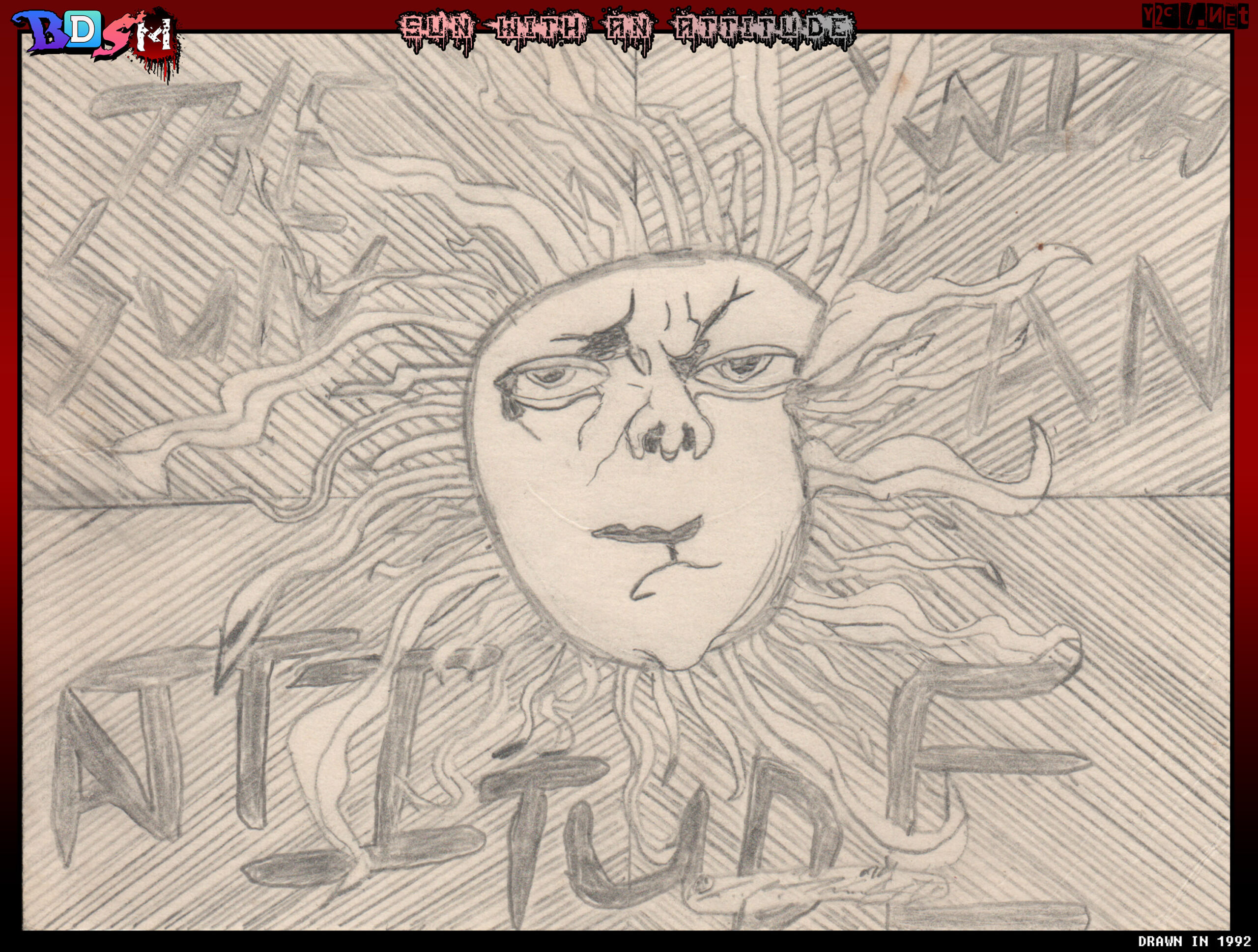 Drawn in 1992 at 10 years old. I thought this was so cool. I spelled it all wrong on the back.