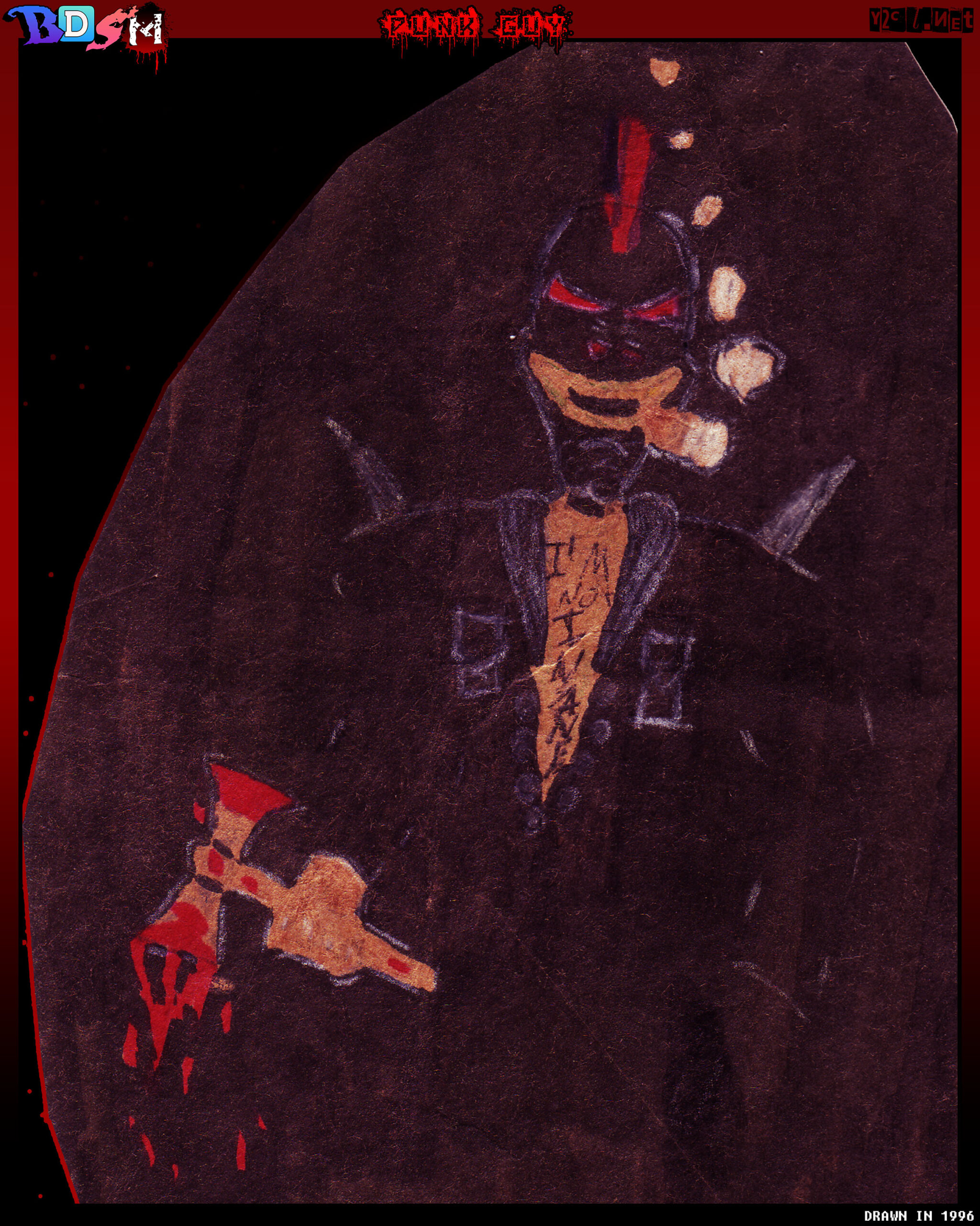 Back when they made you take a paper bag and cut out a book cover for your school books, I drew this on the back. It was 1996 and I was 13.