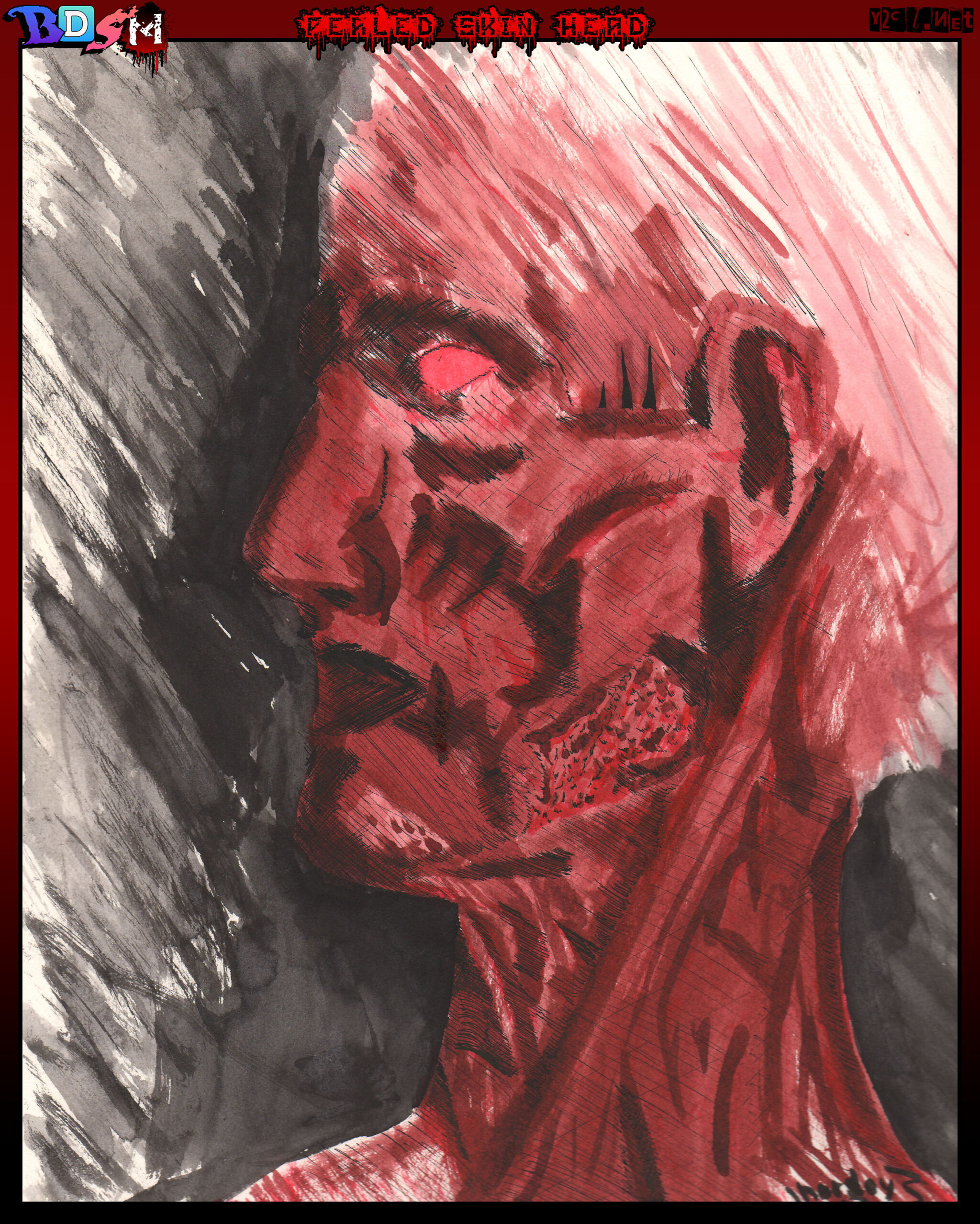 Drawn in 2004 in my life drawing class. I did this with a nib pen and some ink wash. My teacher loved it, I called him Crispy the Sun Lover.