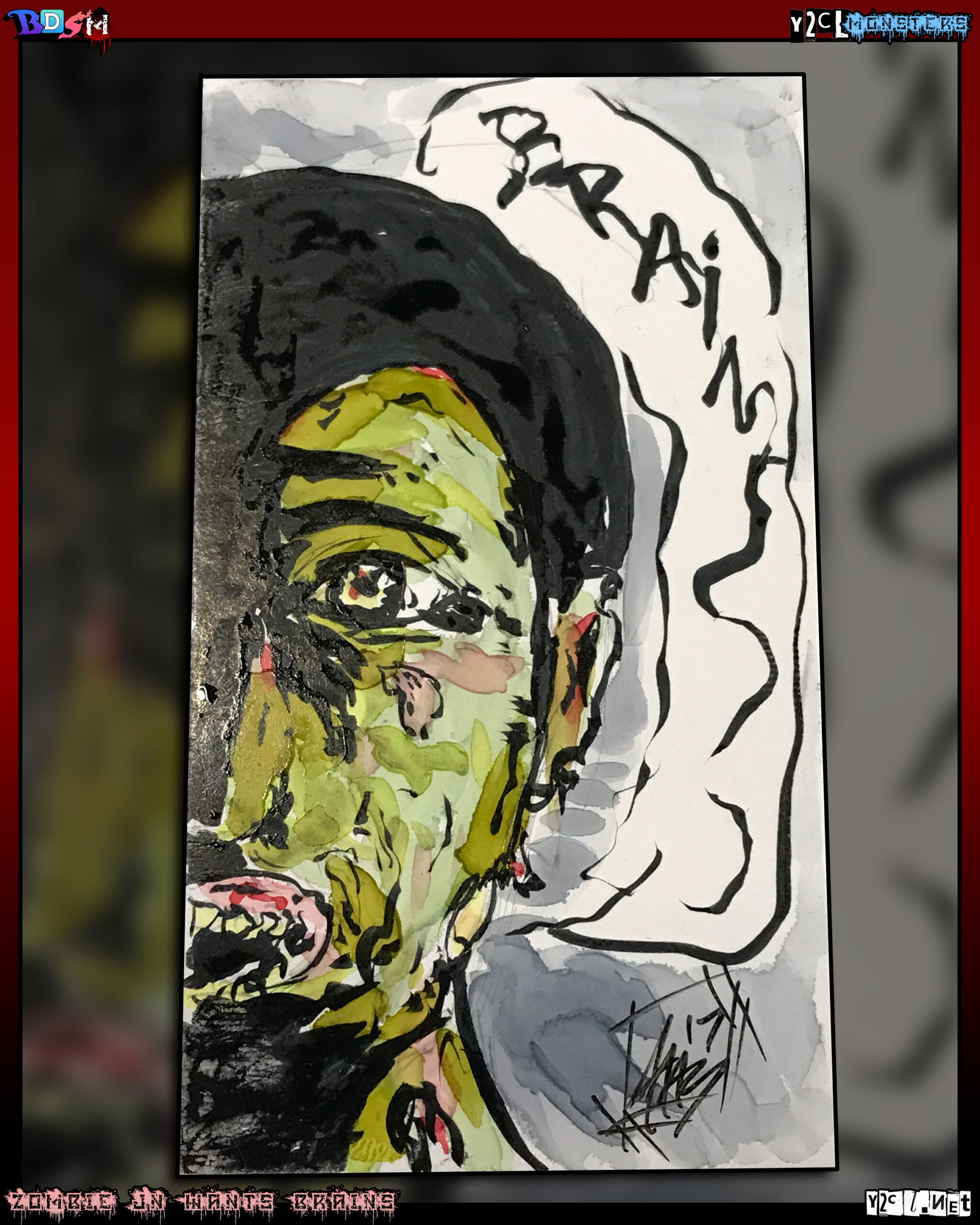 I love doing sketch cards, I should submit to one of those card companies to do sketch cards&hellip;this one is JN from y2cl as a zombies cause zombies are fun to draw.