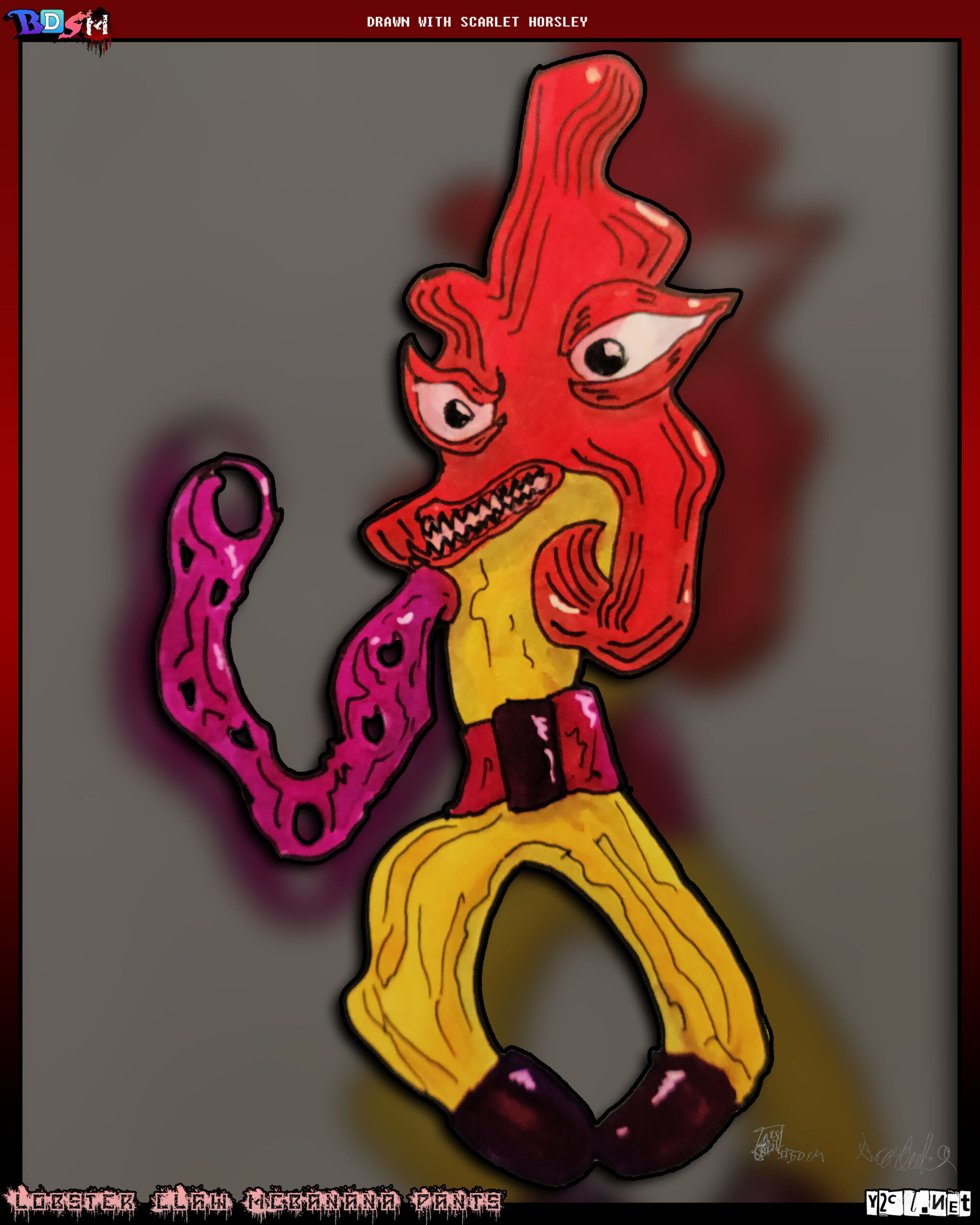 Scarlet and I did this one. She took some paint pens and made shapes. I made Lobster Claw McBanana Pants.