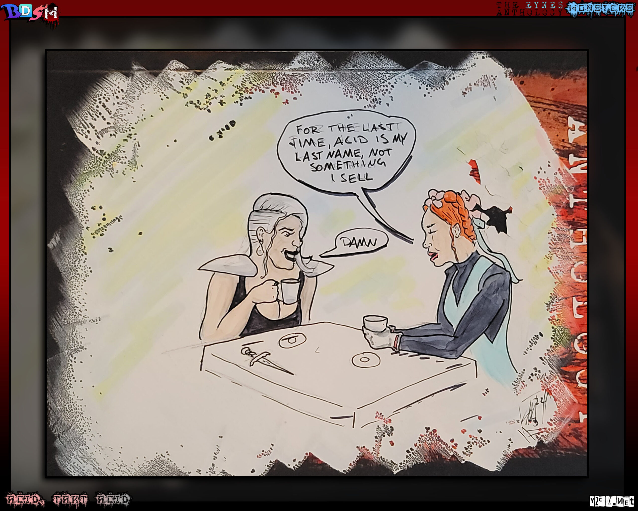 My good friend Kevin has a comic called Tart. It&rsquo;s amazing. He was our first guest on Spoiler Country. This is on his copy of the Eynes Anthology.