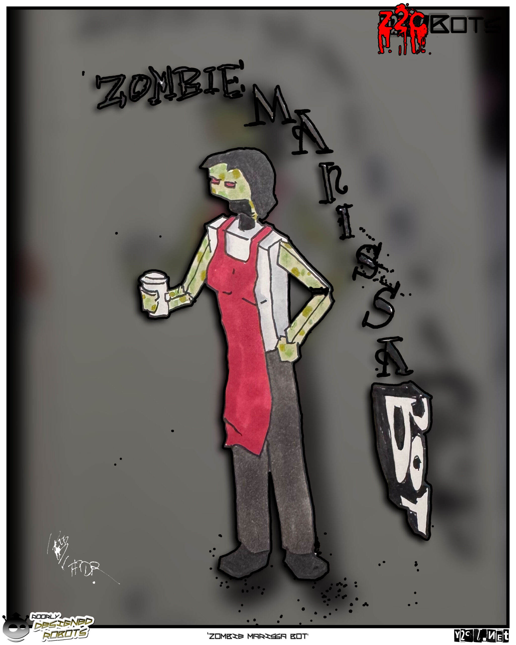 Marissa the barista zombie&hellip;as a robot. She has no lower jaw but she&rsquo;ll still give you lip! oh snap son!