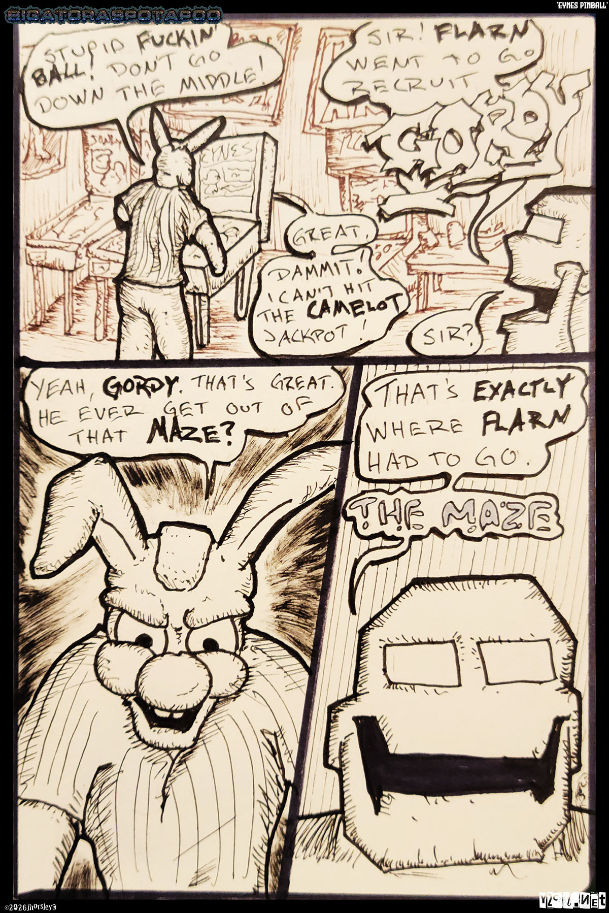I love pinball, I would LOVE to make my own pinball machine! Oh yeah, this ends part one! Go pick it up in print in the store!

Also, this is referencing how Gordy left y2cl during the z2c series and became a character over at Minos the Minotaur for awhile.