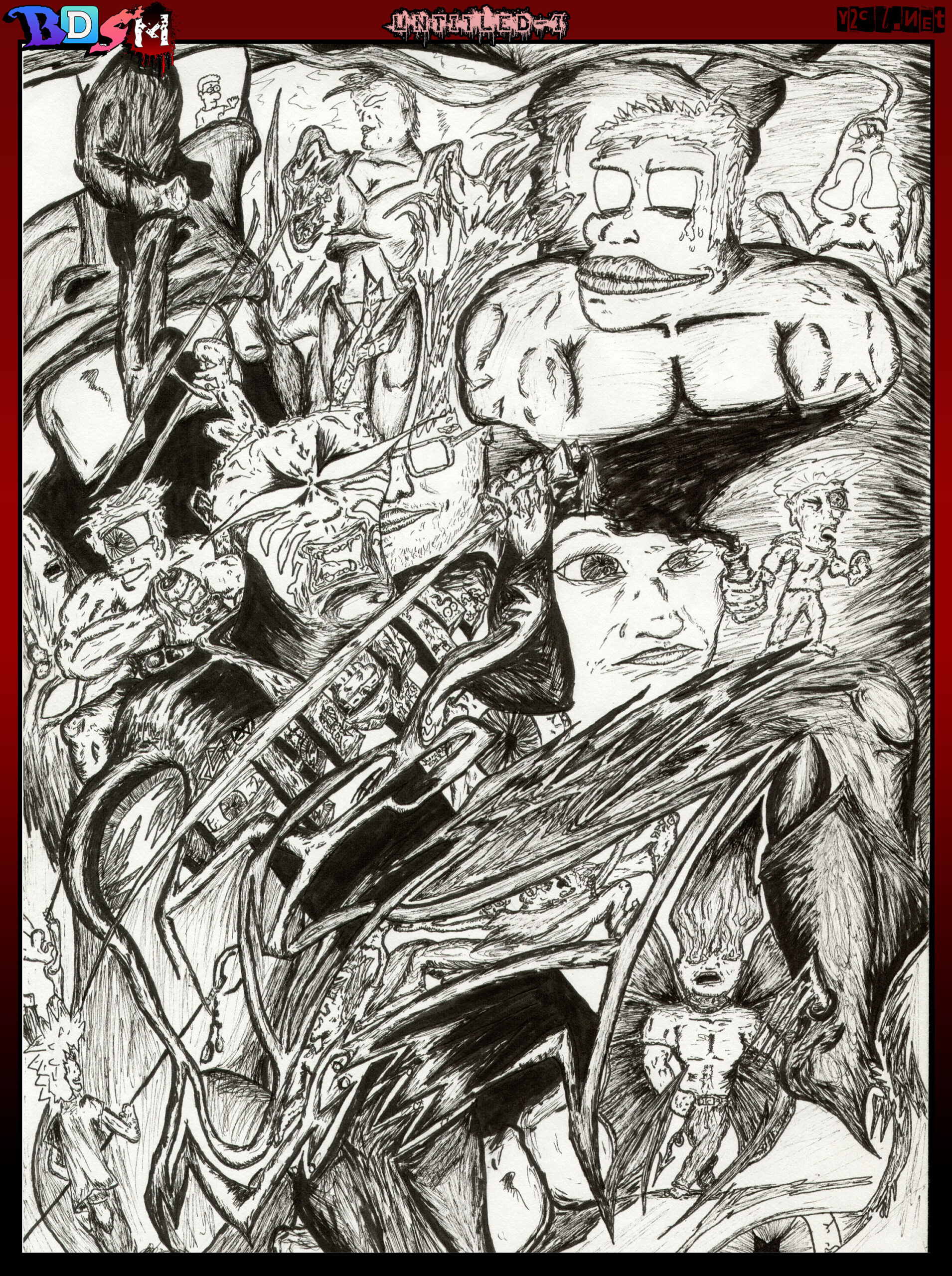 I love this drawing. One of my early just random full page art works. I need to do more of these, they are so much fun. There's so much going on in this, I love it. For those curious, I drew this in 2002 over the span of I think a month or so.
There are some cameos in here, can you spot them? The only one I'll give away is Punk Doggy. I love this drawing. One of my early just random full page art works. I need to do more of these, they are so much fun. There's so much going on in this, I love it. For those curious, I drew this in 2002 over the span of I think a month or so.
There are some cameos in here, can you spot them? The only one I'll give away is Punk Doggy.